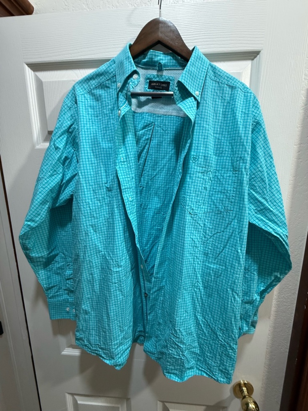 Ariat Pro Series Western Performance Shirt Turquoise Plaid Button Down Men’s